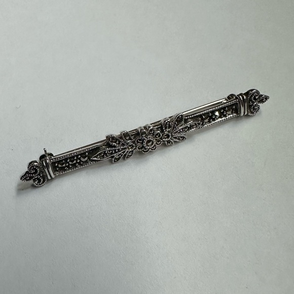 Judith Jack Vintage Sterling Silver 925 Marcasite Floral Pin - Picture 2 of 8
